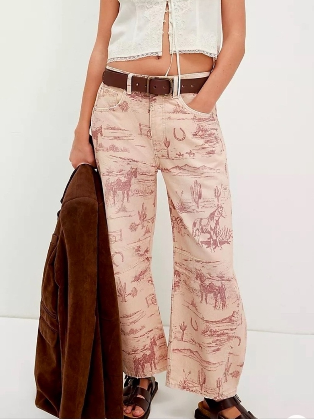 We The Free Good Luck Printed Barrel Jeans